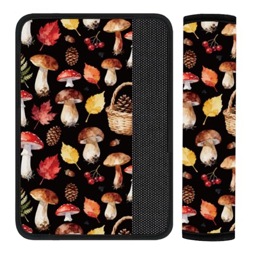 2Pcs Seat Belt Cover Pad 11 Inch Long Seat Belt Cushion Soft Comfort Shoulder Strap Protector Neck Pad Auto Accessory Decoration for Car Truck SUV Bag Backpack Autumn Mushroom Pinecone - color: Autumn Mushroom