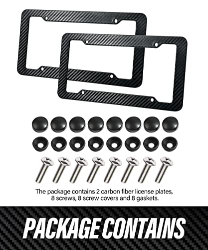 2 Packs Carbon Fiber License Plate Frame,Waterproof Plastic Number Plate Frames with Fasteners and Screws, Car Tag Cover Car Licenses Plate Covers,Universal License Plate Holder