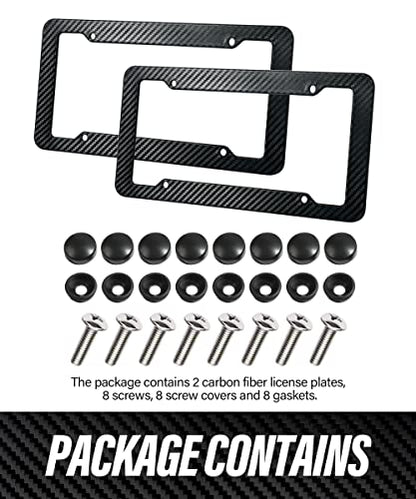 2 Packs Carbon Fiber License Plate Frame,Waterproof Plastic Number Plate Frames with Fasteners and Screws, Car Tag Cover Car Licenses Plate Covers,Universal License Plate Holder