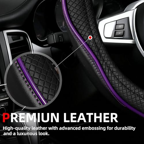 NBTEPEM Customized Auto Car Steering Wheel Cover for Toyota, Microfiber Leather Steering Wheel Covers with Anti-Slip Lining, Breathable, Safety, Soft, Sports Style (Black with Purple Line) - color: Black with Purple Line