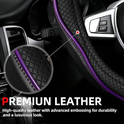 NBTEPEM Customized Auto Car Steering Wheel Cover for Toyota, Microfiber Leather Steering Wheel Covers with Anti-Slip Lining, Breathable, Safety, Soft, Sports Style (Black with Purple Line) - color: Black with Purple Line