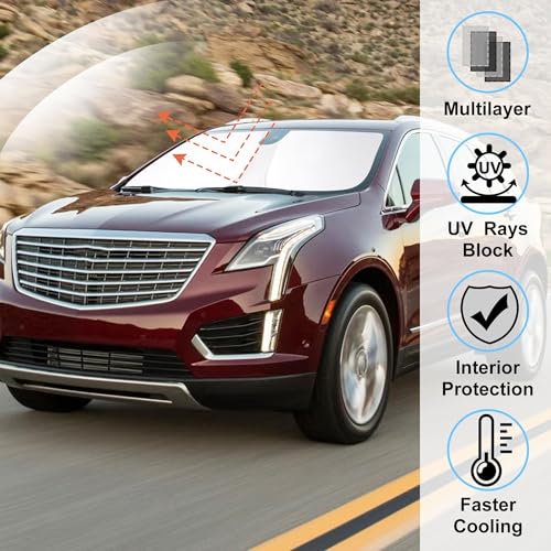 Windshield Sun Shade Custom Fit for 2017-2024 2025 2026 Cadillac XT5 Accessories Foldable Sunshade Sun Blocker Protect Car from Sun Rays & Heat Damage Keep Car Cooler - size: Fit Cadillac Xt5 2017-2026