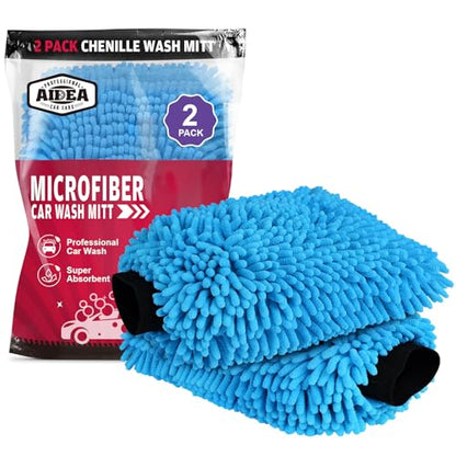 AIDEA Car Wash Mitt Microfiber-2PK, Scratch-Free& Lint-Free, Premium Chenille Microfiber Wash Mitt-Blue Regular Size (7.12''X10.14'') - color: Blue, size: 2PK