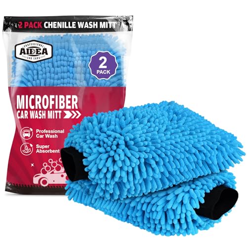 AIDEA Car Wash Mitt Microfiber-2PK, Scratch-Free& Lint-Free, Premium Chenille Microfiber Wash Mitt-Blue Regular Size (7.12''X10.14'') - color: Blue, size: 2PK