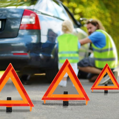AYKRM 3Pack Car Warning Triangle Heavy Reflective Warning Road Safety Triangle Kit Suitable for car Breakdown and Temporary Parking on the Road. - color: Red-L-3