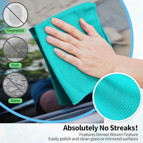Microfiber Cleaning Cloth - 6 Pack Glasses Cleaning Cloth, 16" x 14" Window Cleaning Rags, Streak Free Lint Free Polishing Cloths Wipes for Eye Glass, Stainless Steel, Windshield, Turquoise - color: Turquoise, size: 6 Pk-16" X 14"