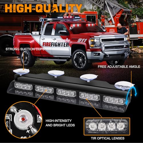 XRIDONSEN 2x 17 inch Red White Emergency Lights for Vehicles 40 LED Emergency Dash lights Interior Front/Rear Windshield Strobe Lights Safety Flashing Warning for Volunteer Firefighter Vehicles Trucks - color: Red/White