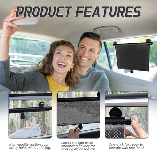 2PCS Car Window Shades for Baby, Retractable UV Protection Sun Shade, 18"×15" Side Window Sun Blocker with Suction Cups for Cars, SUVs, and Trucks
