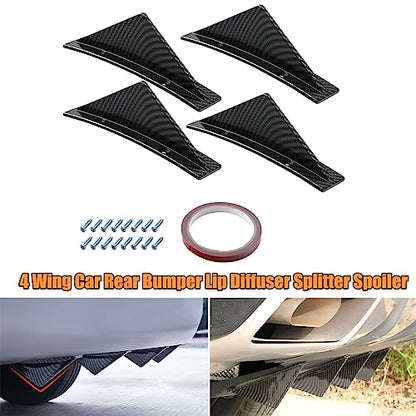 4pcs Car Rear Lower Bumper Wing Lip Diffuser, Anti-Crash Accessories Spoiler Shark Fin Protector, Rear Bumper Splitter Lip Wing with Screw, Universal Auto Decoration for Car SUV Truck - style: Curved/Carbon Fiber