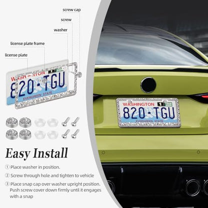 OKLPF Rhinestone Bling License Plate Frames for Women - Sparkle with Glitter Crystals & Diamond Bedazzled License Plate Cover, Fits Standard US Plates, Comes with Anti-Theft Screws & Gift Box(White) - color: White, size: 2pc