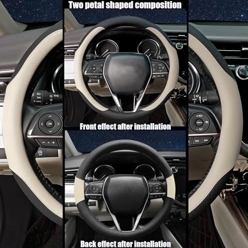 Steering Wheel Cover Standard Size Medium 14.5-15 inch, Breathable Microfiber Leather, Anti-Slip, Soft Grip, Universal Fit for Cars SUVs Trucks, Black and Creamy White - color: Black and Creamy White