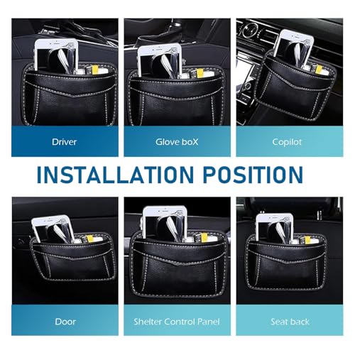 Car Seat Side Pocket Organizer, Premium PU Leather Auto Console Side Pocket, Universal Gap Bag & Pen Holder for Car, Mini Storage Pouch for Phone, Sunglass, Document and Automotive Tray(Black)