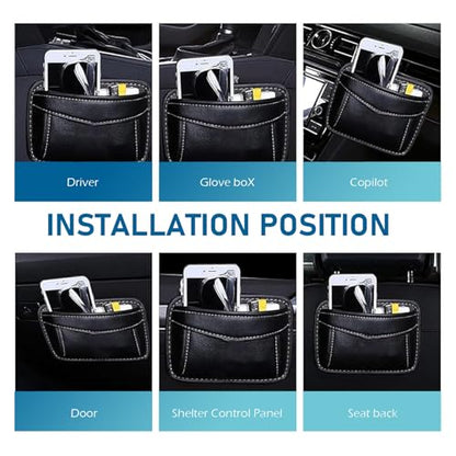 Car Seat Side Pocket Organizer, Premium PU Leather Auto Console Side Pocket, Universal Gap Bag & Pen Holder for Car, Mini Storage Pouch for Phone, Sunglass, Document and Automotive Tray(Black)