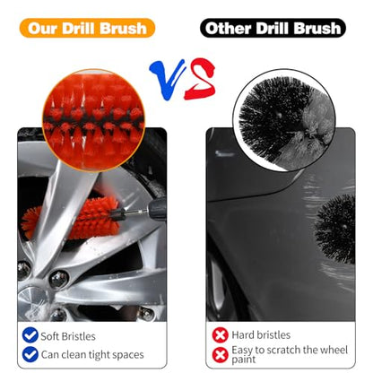 Drill Brush for Car Wheel and Bottle, Highly Dense and Durable Car Cleaning Brush for Wheels, Rims, Engines, Exhaust, Bottle - color: 1 Pack Red