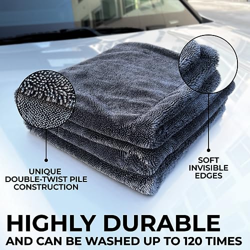 Large Car Drying Towel, 1300 GSM Professional Car Towel with Double Twisted Loop,Super Absorbent Large Microfiber Drying Towels for Cars, Trucks, SUVs - 20"x26", Gray - color: Gray