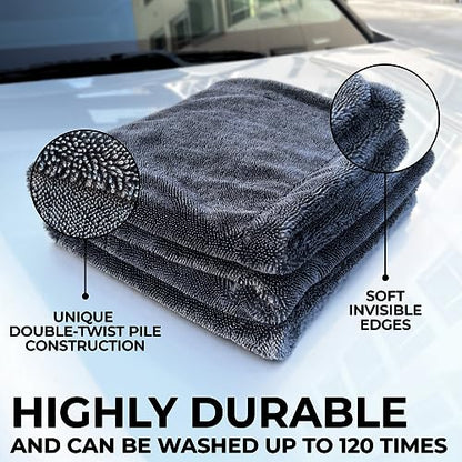 Large Car Drying Towel, 1300 GSM Professional Car Towel with Double Twisted Loop,Super Absorbent Large Microfiber Drying Towels for Cars, Trucks, SUVs - 20"x26", Gray - color: Gray