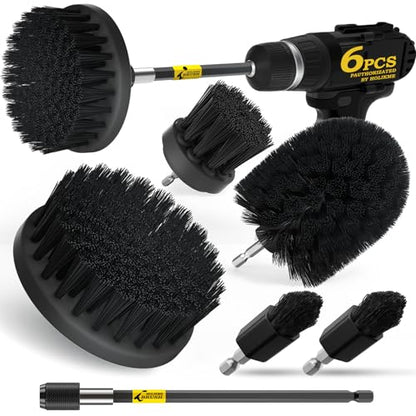 Holikme 6Pack Drill Brush Power Scrubber Cleaning Brush Extended Long Attachment Set All Purpose Drill Scrub Brushes Kit for Grout, Floor, Tub, Shower, Tile, Bathroom Black - color: Black