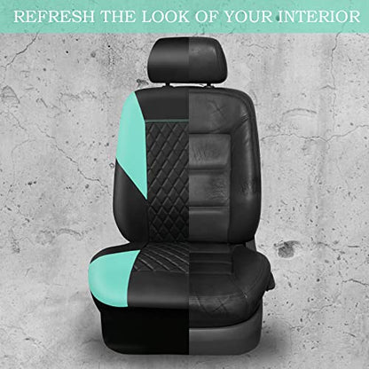 CAR PASS Mint Leather Seat Covers Full Set-Universal Quilting Cute Girly Car Seat Cover with 5mm Composite Sponge Inside,Airbag Compatible,2zipper Bench for Most Sedan,SUV,Truck(Full Set,Mint) - color: Black and Mint, size: Full Set (Front and Rear)