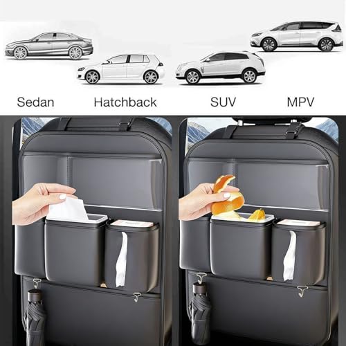 2 Pack PU Leather Premium Car SeatBack Organizer Travel Accessories Kick mats Back seat Protector and Cup Holder Holder Universal Use Seat Covers