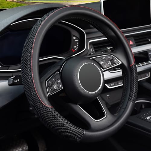 KAFEEK 16 inch Steering Wheel Cover, Black Microfiber Leather Viscose, Breathable, Compatible for F150 F250 F350 Ram 4Runner Tacoma Tundra Range Rover - color: black, size: Large size[15.5''-16'']