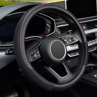 KAFEEK 16 inch Steering Wheel Cover, Black Microfiber Leather Viscose, Breathable, Compatible for F150 F250 F350 Ram 4Runner Tacoma Tundra Range Rover - color: black, size: Large size[15.5''-16'']