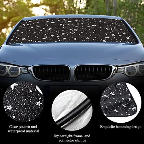 Woanger Windshield Sun Shade Foldable Car Front Window Covers for Car Accessories Sun Heat UV Rays Visor Protector Protection for Universal Cars SUV Truck (Moon Star) - style: Moon Star