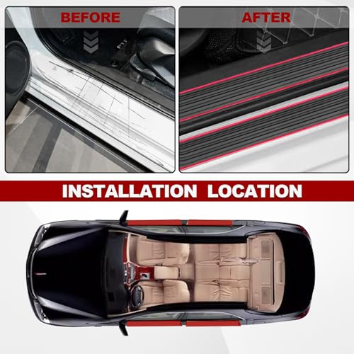 4PCS Car Door Sill Protector, Anti-Scratch & Waterproof Auto Door Edge Step Threshold Protection, Car SUV Automobile Universal Rubber Scratch Resistant Exterior Accessories (Black/Red)