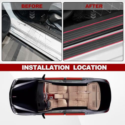 4PCS Car Door Sill Protector, Anti-Scratch & Waterproof Auto Door Edge Step Threshold Protection, Car SUV Automobile Universal Rubber Scratch Resistant Exterior Accessories (Black/Red)