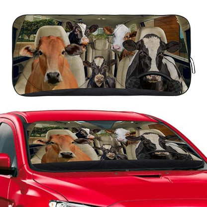 Funny Cow Windshield Sunshade for Car SUV Truck Foldable Uv Ray Reflector Front Window Sun Shade Visor Shield Cover -59" X 31" - color: Cow