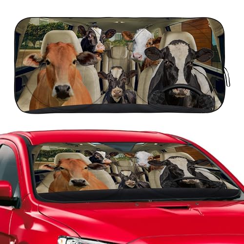 Funny Cow Windshield Sunshade for Car SUV Truck Foldable Uv Ray Reflector Front Window Sun Shade Visor Shield Cover -59" X 31" - color: Cow