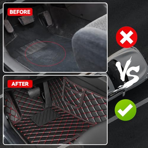 Car Floor Mats Fit for Nissan Kicks 2022-2025 All Weather Durability Leather Car Floor Mats, Skidproof Pedal, Waterproof, Wear-reistant(Black Red) - color: Black Red