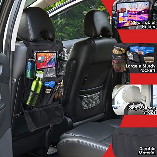Trail maker 2 Pack Backseat Car Organizer, Kick Mats Back Seat Protector with Touch Screen Tablet Holder, Back Seat Organizer for Kids, Travel Accessories with 9 Storage Pockets