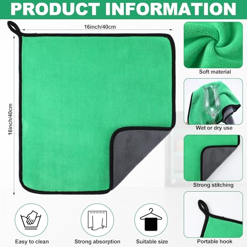 Nuenen 20 Pcs Microfiber Car Drying Towels Microfiber Cleaning Cloth 800 GSM Thick Plush Cleaning Dusting Cloth Auto Detailing Absorbent Towels Rags for Car Household Kitchen Window(Grey and Green) - color: Grey and Green