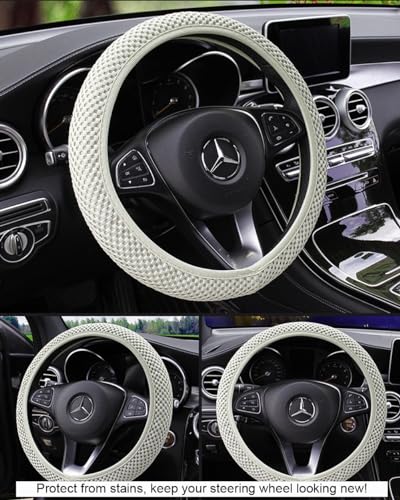 Hiflyer Car Steering Wheel Cover Women & Men, Universal 14.5-15 Inch Steering Wheel Covers, Soft Microfiber Car Wheel Cover Car Stuff Car Accessories Interior (White) - color: White