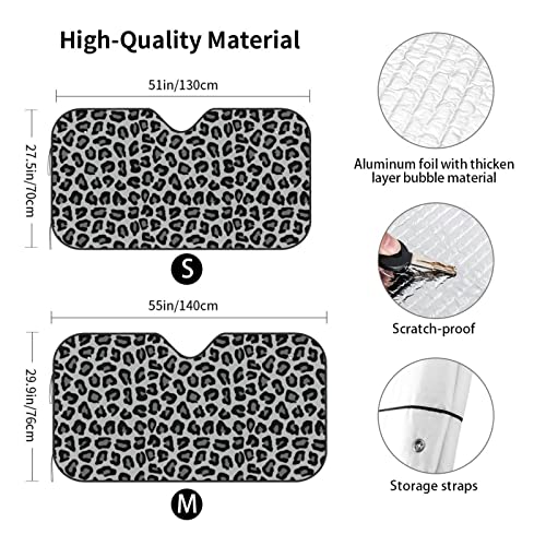 Black Leopard Print Car Windshield Sunshade Foldable Sun Visor Front Window Sun Shade Cover for Car Truck SUV 55x29.9 Inches - color: Black Leopard Print