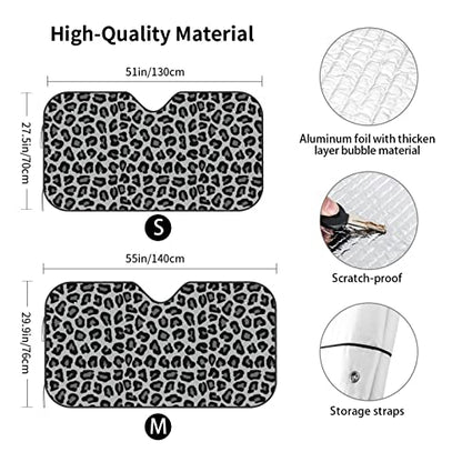 Black Leopard Print Car Windshield Sunshade Foldable Sun Visor Front Window Sun Shade Cover for Car Truck SUV 55x29.9 Inches - color: Black Leopard Print