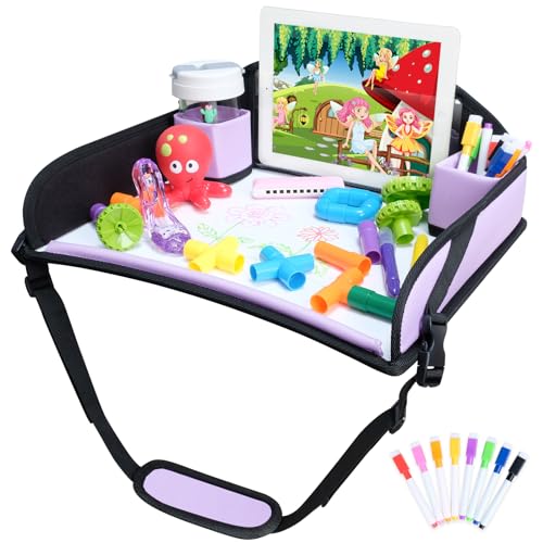 COOLBEBE Kids Travel Tray for Car Seats, Toddler Lap Desk with Dry Erase Surface, Portable Activity Table for Road Trips, Snack & Play Tray (Purple) - color: Purple