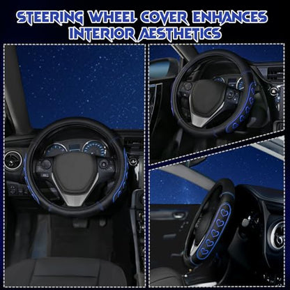 Ventilated Heart-Shaped Steering Wheel Cover with Anti-Slip Leather Grip. Compatible with Ford, Toyota, Honda, Nissan, and Chevrolet Vehicles for 14.5-15.2 inch Round Steering Wheels. - color: Love Blue