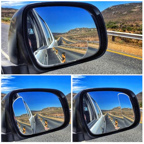 2 Pack Rectangle Blind Spot Mirror Glass Frameless Convex Wide Angle Rearview Blindspot Car Mirror Adjustable Car Auxiliary Mirrors For Universal Cars Truck Glass, Silver, 1.14×38.43inches