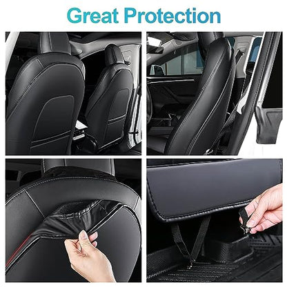 2PCS Leather Seat Back Kick Protector for Tesla Model Y/3/X/S (2020-2026) - Waterproof, Scratchproof Backseat Cover for Kids & Pets with Organizer Pocket | Easy to Clean | Dirt & Mud Protection