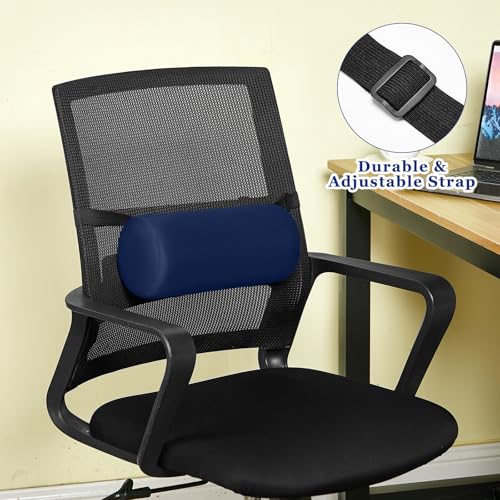 Wenqik 2 Pcs Lumbar Support Pillow Lumbar Roll Lower Pillow Office Seat Cushion with Adjustable Strap and Washable Cover for Travel Gaming Chair Car Seat Pain Relief (Blue) - color: Blue