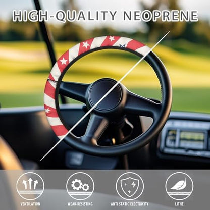 4th of July Car Accessories Steering Wheel Cover Golf Cart Steering Wheel Covers Fits 13 1/2-14 Inch Anti-Slip Sweatproof Odorless Comfy Steering Wheel Cover Golfer Friends - color: 4th of July Stripe