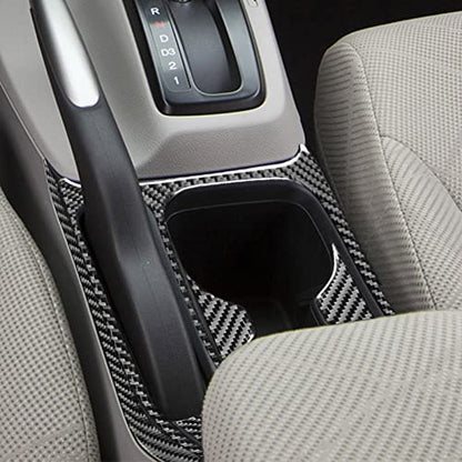 Auto Center Console Handbrake Water Cup Holder Panel Both Sides Trim Strips Sticker Real Carbon Fiber Interior Trim Accessories Compatible with Honda Civic 9 Coupe/Sedan 2013-2015 Black - Kit - color: Cup Holder Set+two Side Strips/6 Pieces