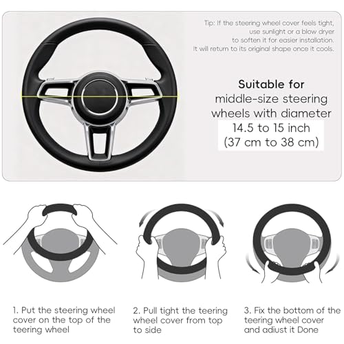 LABBYWAY Steering Wheel Cover, Universal Fit 15 Inch Microfiber Leather Car Wheel Protector, Anti-Slip, Black - color: black