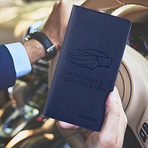 Valardoh Premium Car Registration and Insurance Card Holder, Car Document Holder for Cards, Driver License & other Essential Documents (Deep Blue) - color: Deep Blue