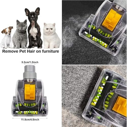 1-1/4'' Vacuum Turbo Brush Attachment for Pet Hair Removal – Fits Shop Vacs 1.25”(32mm) Hoses with Adapter– Air Driven Turbo Brush Compatible with Most Vacuum Cleaners Outer Diameter Hose 1-1/4