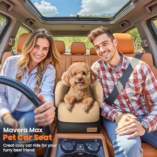 Portable Small Dog Seat for Car, Luxury Center Console Dog Car Seat Booster with Safety Tethers, Anti-Collapse Pet Travel Carseat for SUV, Truck (Black/Brown) - color: Black/Brown
