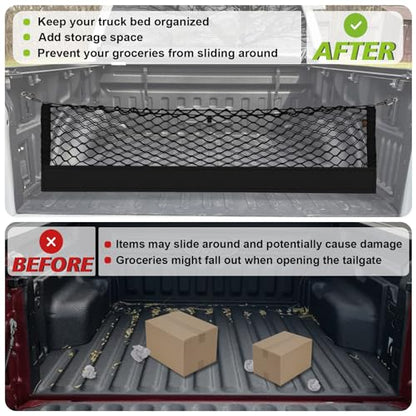 Muslogy Truck Bed Cargo Net Trunk Netting Compatible with Ford F-150 & Lightning 2015-2026 Accessories, Pickup Cargo Organizer SUV Sedan Storage Net w/Heavy Duty Carabiners - style: 2015+ F150 (Eye Bolt)