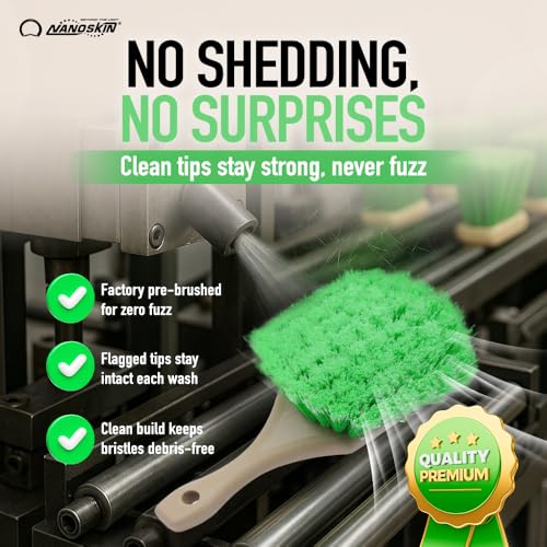 Nanoskin Pro-Grade 8.5" Car Detailing Brush - Durable Green Polystyrene Flagged Bristles, Acid Resistant, Gentle Surface Cleaning, Auto Wash, Tire & Wheel Scrub, Professional Automotive Detailer Tool - size: 8.5"