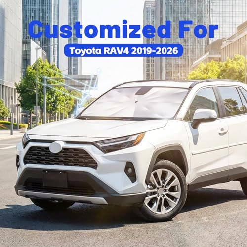 Car Windshield Sun Shade for Toyota RAV4 2019-2026 –[Reflective Coated Fabric] Sunshade Umbrella for Front Window, Car Shades Sun Visor Keep Car Cool and Protects Interior, 1:1 Exact Fit - size: For Toyota RAV4 2019-2026